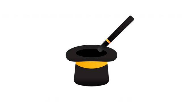 Magic icon animation. Magic hat and wand illustration on a white background.