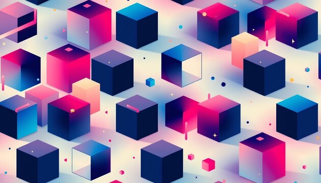 An intricate abstract design featuring various sized cube shapes arranged in a seemingly random yet visually appealing pattern