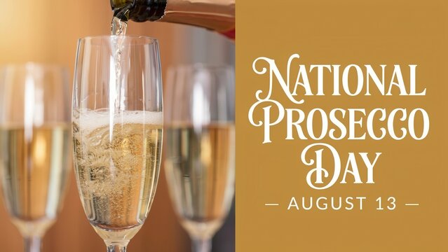 Pouring champagne into a glass for National Prosecco Day, isolated on white background