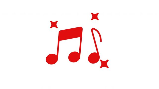 Music note icon animation. Red musical notes with decorative stars on a white background.