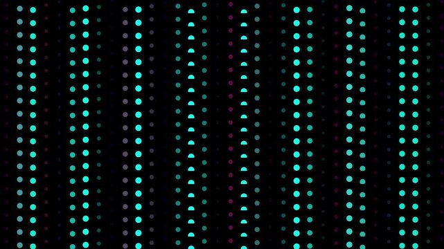Animated colorful neon dot columns cascading in waves, great for retro gaming visuals, music visualizer backgrounds, and digital data matrix concepts.