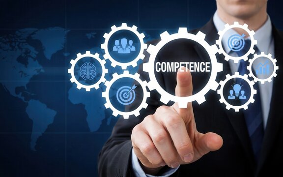 Businessman touching a digital interface with competence