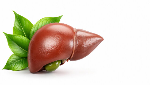 Healthy liver with green leaves for natural wellness concept
