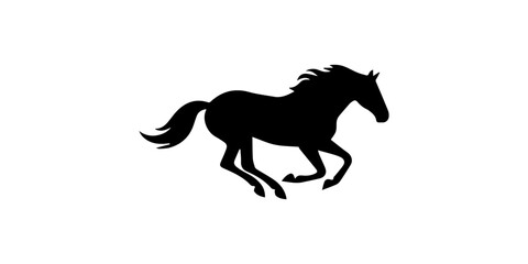 Fototapeta premium Running horse silhouette, elegant flowing mane, minimalist Black silhouette icon white background.