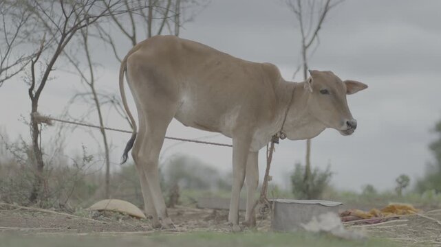 Brown Calf  &ndash; Young Dairy Cow in Rural Farm, 4K slog3 10 bit Footage