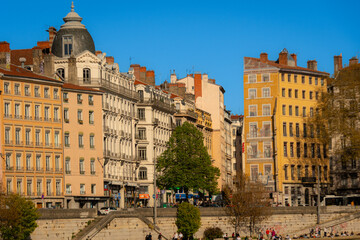 Naklejka premium View of the architecture and its shop of the city of Lyon, France.