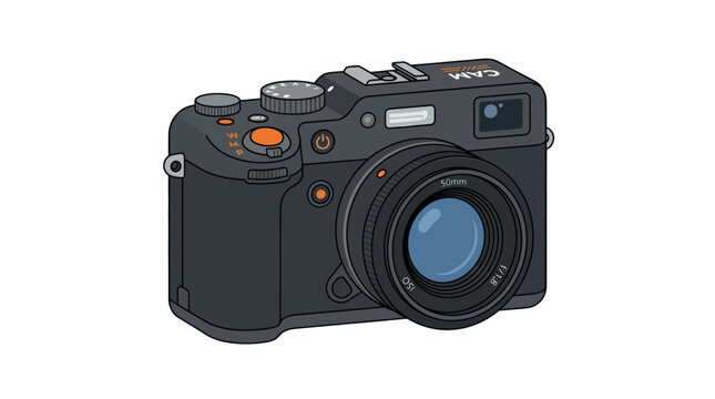 Black digital camera with lens.