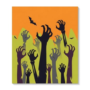 Spooky Halloween Zombie Hands Reaching Up Illustration.