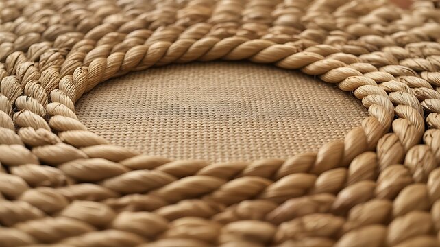 Detailed close-up of a circular woven rope mat featuring natural fiber texture and design