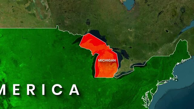 animated map highlighting Michigan in America during motion footage