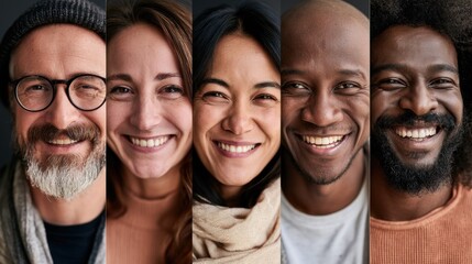 Fototapeta premium Five diverse individuals smiling and posing for a portrait