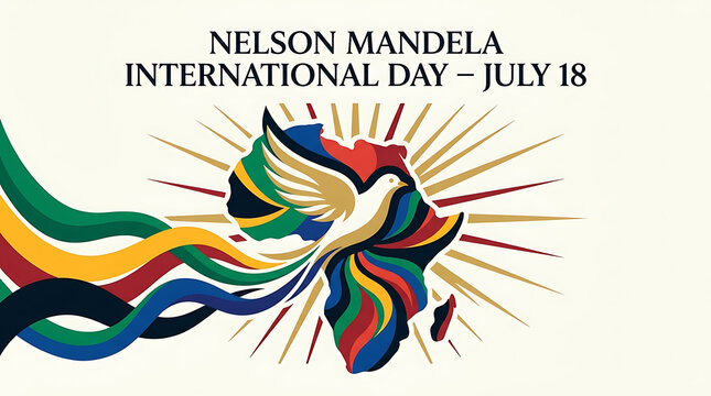 Nelson mandela international day graphic art with dove and colorful map
