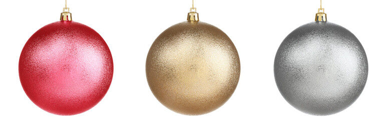 Fototapeta premium Christmas balls against white background, collage. Festive ornaments