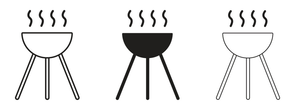 Grill Icon Set Vector Illustration, Barbecue BBQ Cooking Symbols Isolated on White