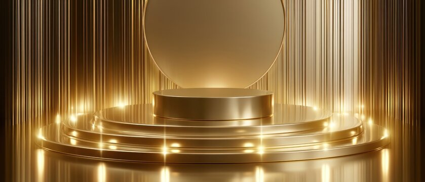 Golden podium with curved background and lights