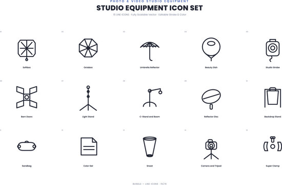 Studio equipment icons for photography and video production
