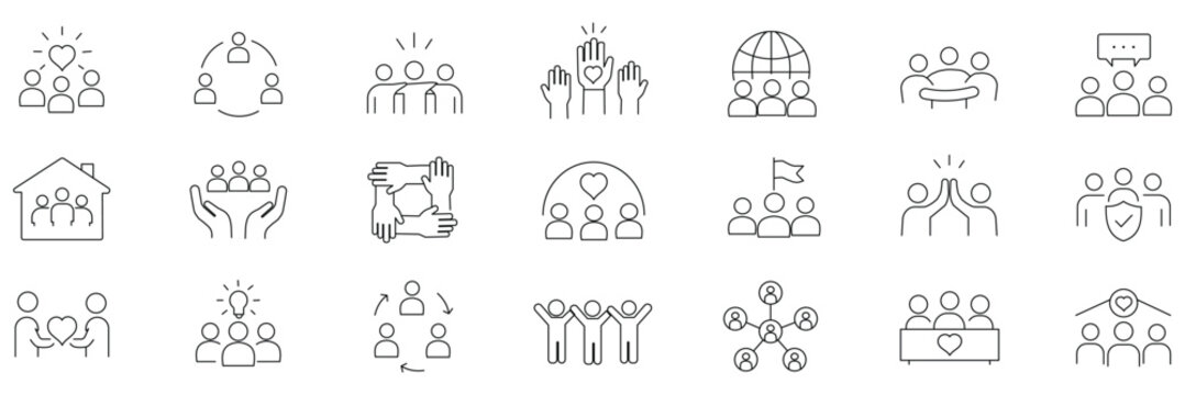Community icon collection set. Containing together, diversity, solidarity, volunteer, society, friendship, unity icon. Simple flat vector illustration