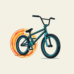 Fototapeta premium Modern BMX stunt bicycle illustration with teal frame and orange circular graphic element.