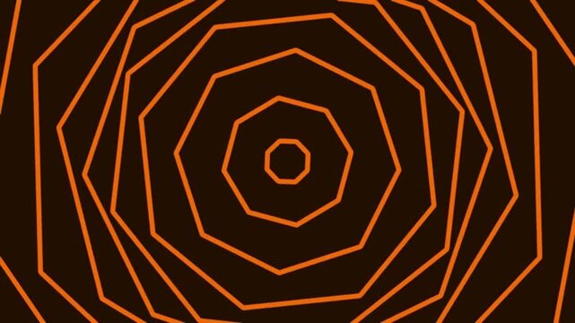 Abstract orange geometric octagons rotating on dark background