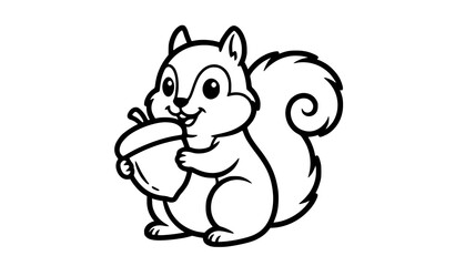 Cute squirrel holding a large acorn line art vector coloring page © Shahanaj
