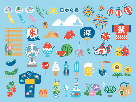 夏のレトロな和風アイコンセット