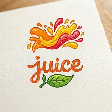 Vibrant fruit juice splash logo design with fresh green leaf element
