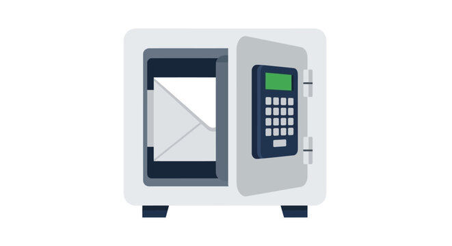 Secure Email and Private Communication Concept: Open Metal Safe Box with White Envelope Inside for Data Protection and Cybersecurity