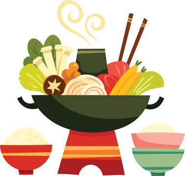 Chinese Hot Pot Feast with Rice Bowls