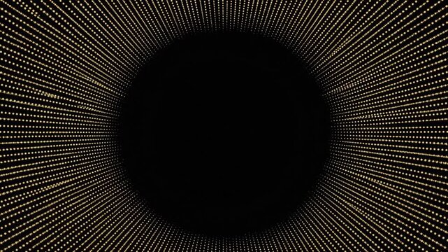 Golden Dotted Radial Rays Pulsing in Circular Motion on Dark Background