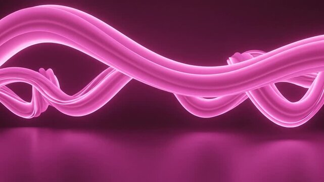 Pink Neon Abstract Wave Lines Moving Smoothly Against Dark Background