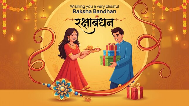 Rakhi Festival Background Design with Creative Rakhi Illustration, Indian festival Raksha Bandhan Vector Illustration with hindi text 'raksha bandhan'