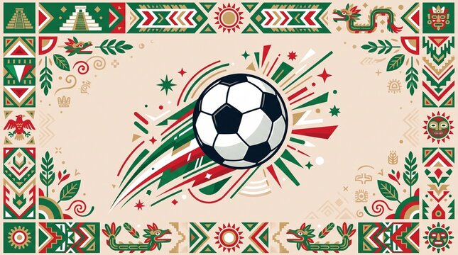 El Tri Mexico Football Crest Vector, Modern Mexican Soccer Ball Emblem with Aztec Eagle Outline, National Green White and Red Sport Apparel Design Asset