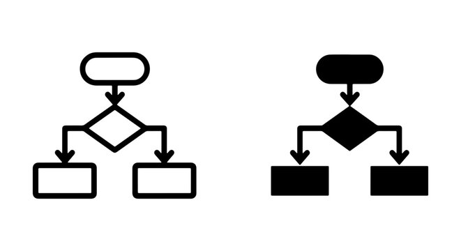 Process Flowchart Icons, Algorithm Diagram Symbols, Decision Tree Logic Elements, Workflow Steps Vector Set