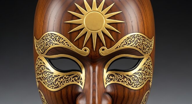 wooden mask on a black background