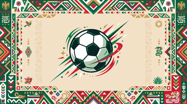 El Tri Mexico Football Crest Vector, Modern Mexican Soccer Ball Emblem with Aztec Eagle Outline, National Green White and Red Sport Apparel Design Asset