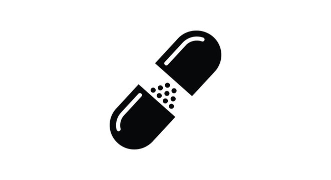 Opened capsule with granules black silhouette medicine