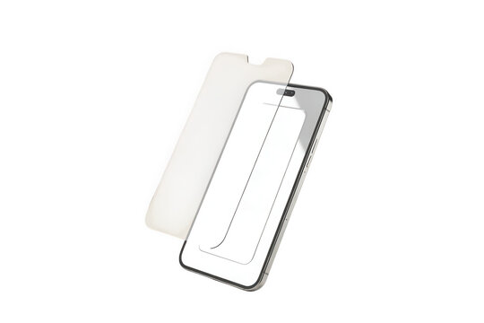 Smartphone screen protector glass being applied isolated on transparent background