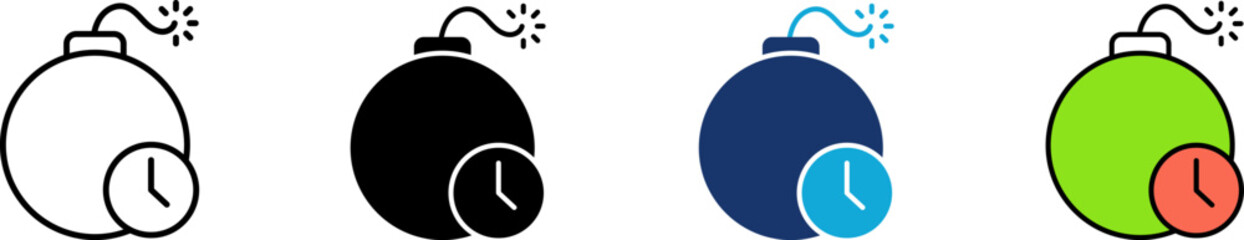 Time bomb icon set showing professional countdown deadline risk danger threat alert and urgent business project timeline critical delay management with burning fuse and clock © Shahar