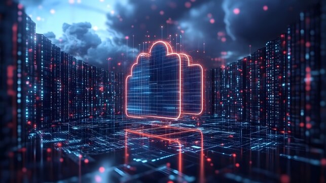 Abstract cloud computing data center concept, digital technology vector style graphic design