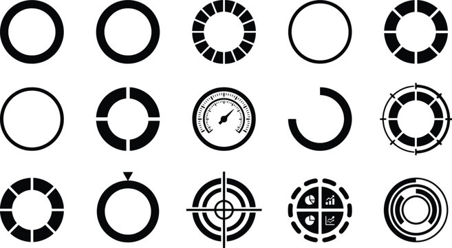 Black Circular Loading Progress and Data Interface Icons Vector Asset for Dashboard UI, Infographic Design & Technical Presentation (EPS)