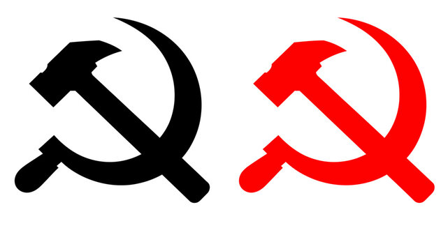 Minimalist Hammer and Sickle Graphic Icons in Black and Red Contrast for Political Symbolism and Historical Representation