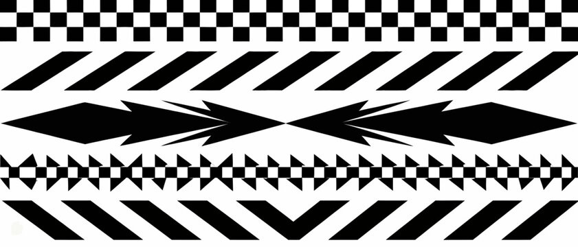 Monochrome Racing Inspired Abstract Tribal Border Pattern Vector Design for Motorsport and Automotive Decorative Graphics