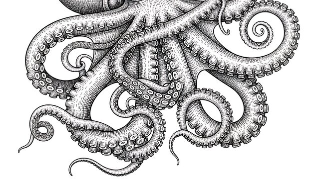 Detailed illustration of an octopus showcasing its tentacles and suckers up close
