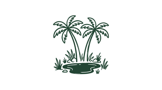 Palm trees by water oasis vector illustration