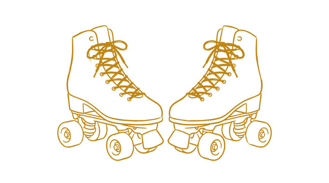 Roller skates line art illustration set in gold