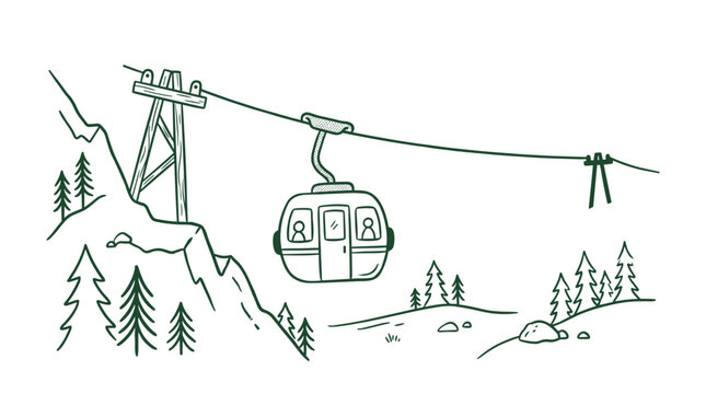 Cable car gondola lift in mountain landscape vector illustration