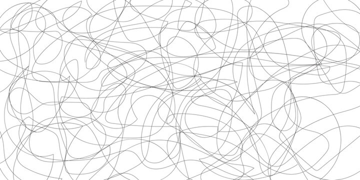 Seamless pattern with gray graphite pencil scribbles. Black and white hand drawn texture. Horizontal background with loose, chaotic pencil strokes. Tangled ball of lines