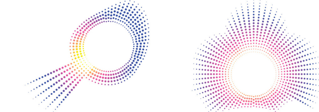 Abstract Pink and Blue equalizer Ribbon Halftone Background with Circular Dot Pattern Flowing Waves Digital Texture and Colorful Vector Illustration for Wallpaper Frame and Decorative Design
