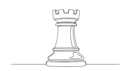 Single line drawing of a chess rook piece on a white background © Lailai