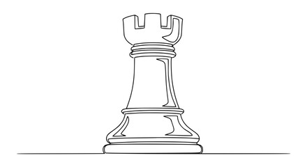 Single line drawing of a chess rook piece, isolated on white background. © Lailai